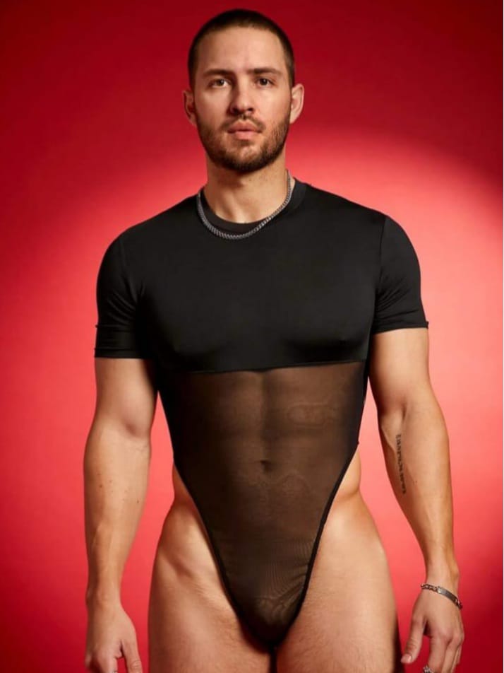 Men's Patchwork Mesh Workout Bodysuit
